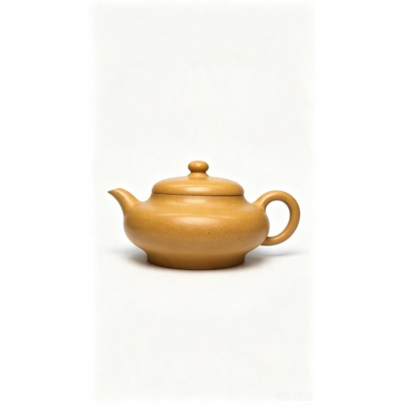 Flat round teapot in golden Benshan Duanni clay